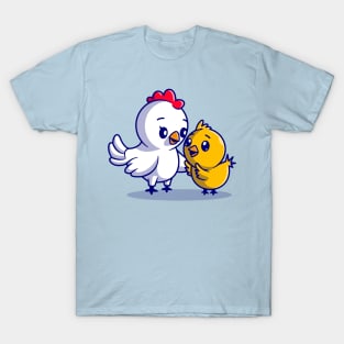 Cute Mother Chicken With Hen Cartoon T-Shirt